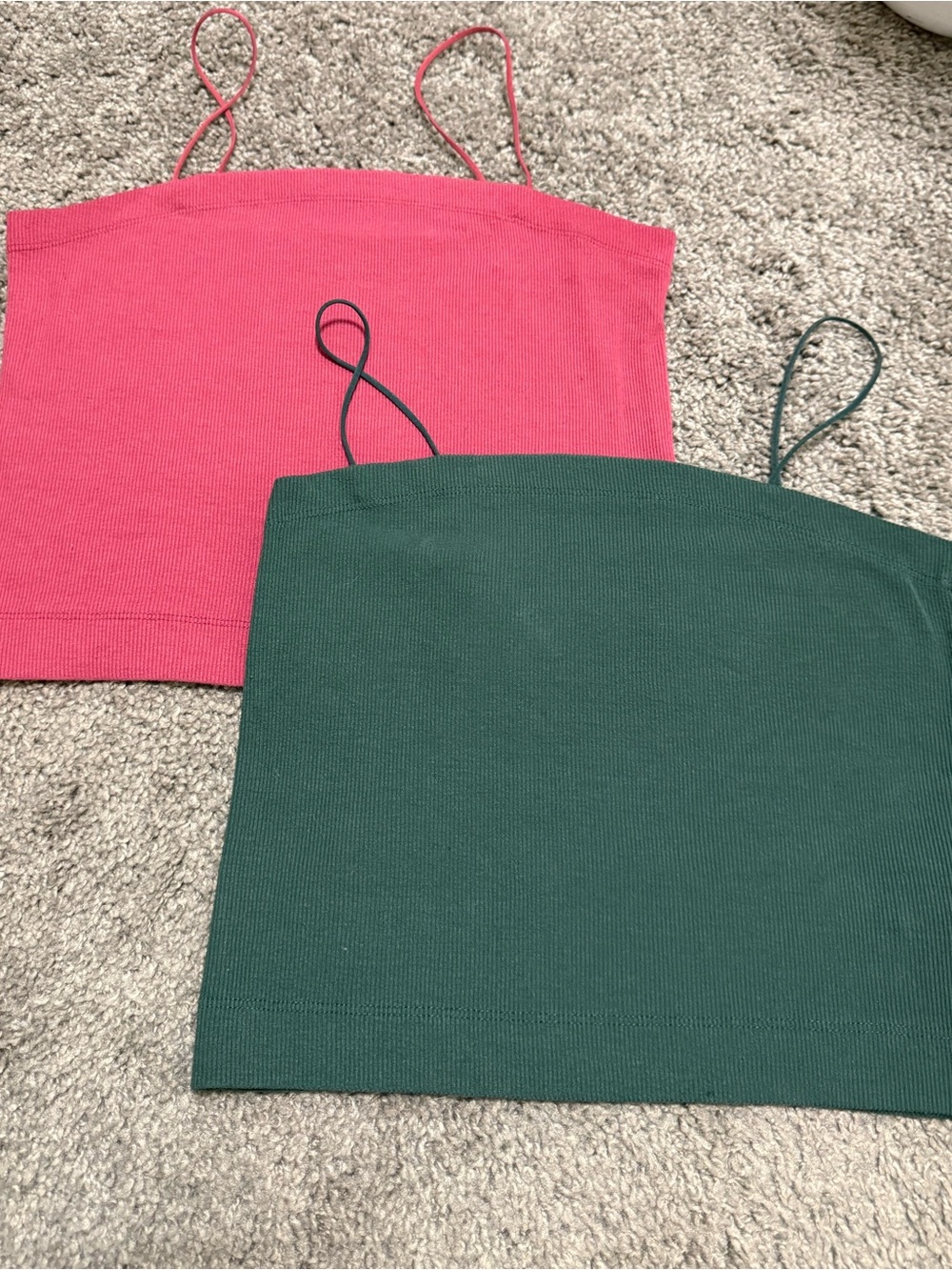Women's 2 pack Ribbed Spaghetti Strap Crop Top - Pink & Green